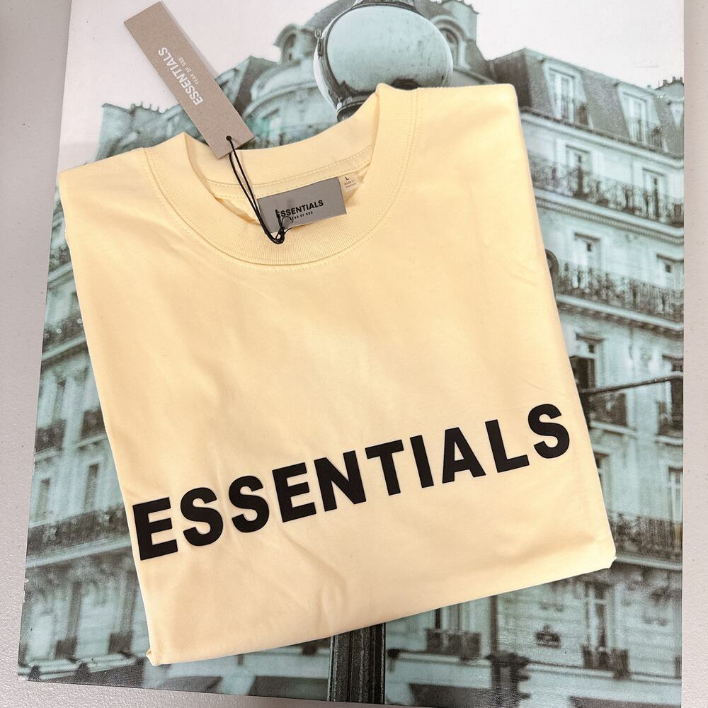 Fear of God Essentials Unisex SS20 Appliqué Logo Boxy T-Shirt Cream/Buttercream